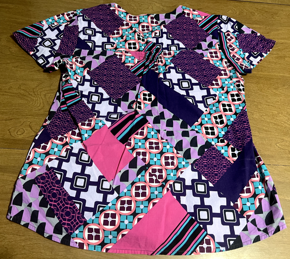 Womens Large Short Sleeve Scrub Top Purple GREYS ANATOMY BARCO Nurse