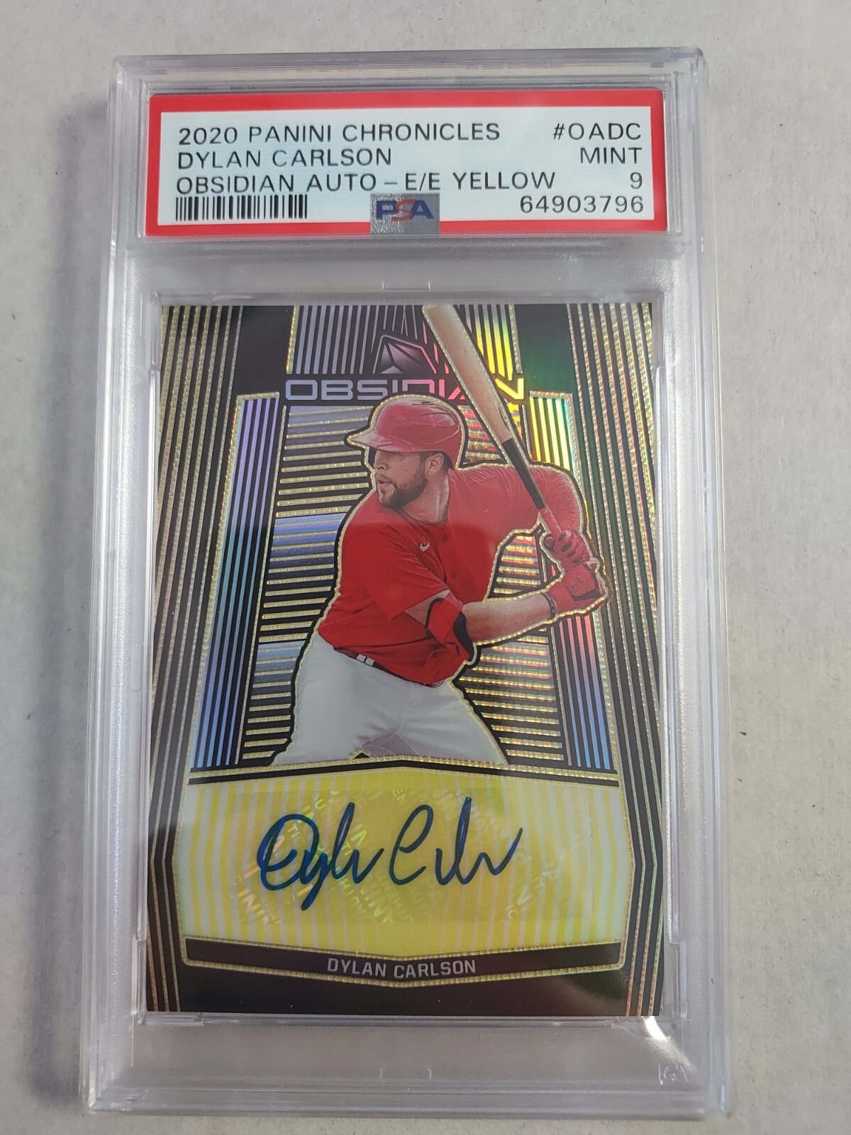 2020 Chronicles Obsidian Dylan Carlson Rookie Auto SSP /10 Yellow Etch PSA 9