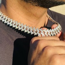 Men's Miami Cuban Link Chain 15mm Ice Out 14k White Gold CZ VVS Real 20" Choker