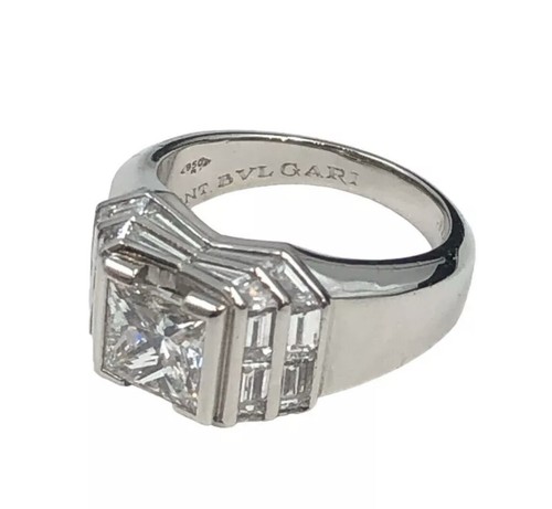 BVLGARI ITALY Monture Platinum & Princess Cut / Baguette Cut Diamond Ring Rare - Picture 5 of 8