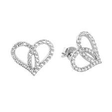 Sterling Silver Open Heart CZ Stones Stud Earrings