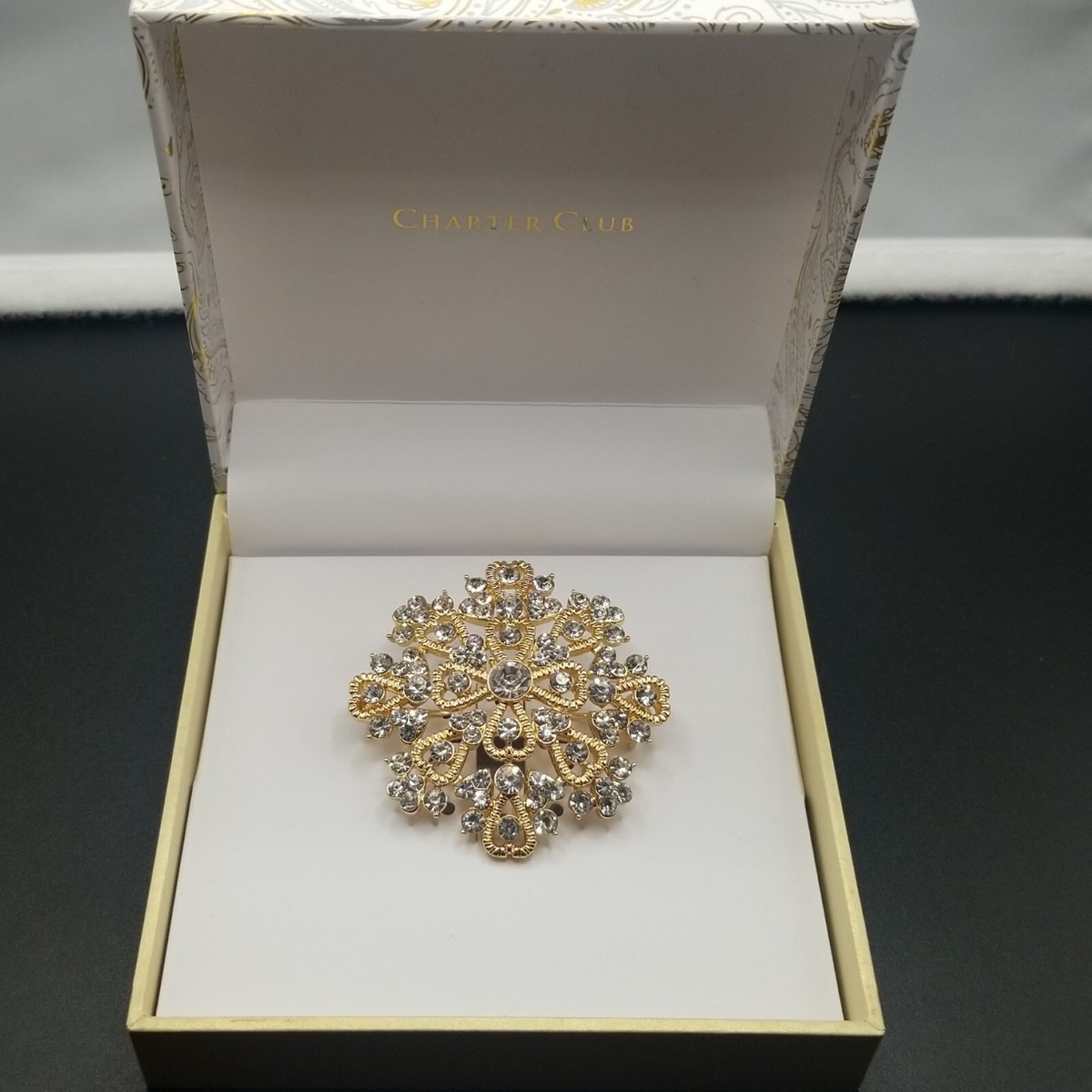 CHARTER CLUB GOLD-TONE PAVE CRYSTAL HEART SNOWFLAKE PIN BROOCH 2