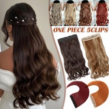 Natural THICK Clip in Hair Extensions Wavy 3/4 Full Head One Piece Long AS Human