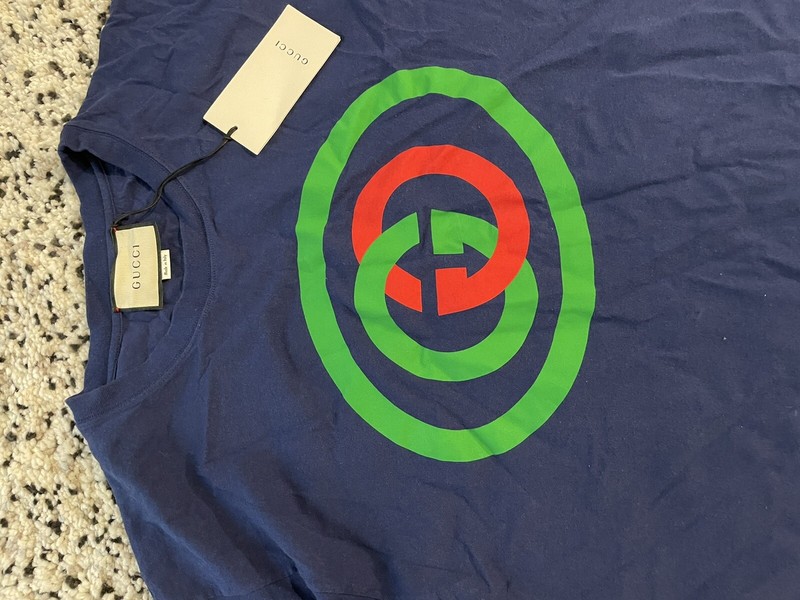 100% Authentic GUCCI Royal Blue Cotton Jersey T-Shirt Size: L Retails $580 + tax
