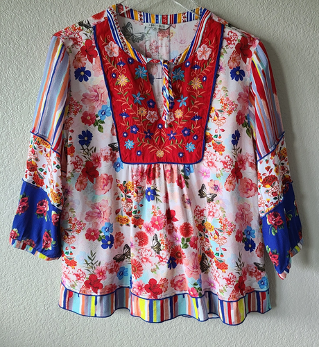 John Mark Embroidered Tunic Women PL Petite Large Floral Festival Boho Peasant