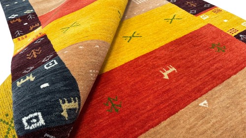 Gabbeh Carpet 100% Wool 120x180 CM Red Yellow Colourful Hand Woven Oriental BR11 - Picture 10 of 10