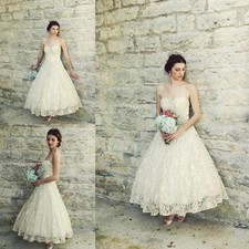 Vintage Royal Tea-Length Sweetheart Lace Wedding Dresses Country Bridal Gowns