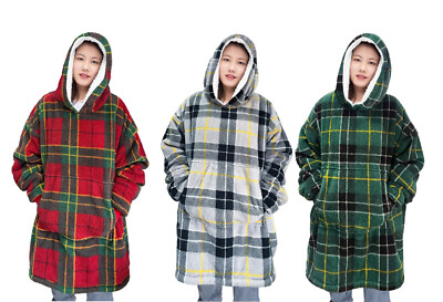Schottenkaro Oversize Hoodie tragbar Kapuze Sherpa Fleece weich warm & bequem