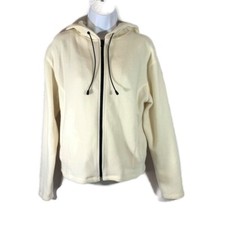 Q  A Womens Lightweight Athletic Hooded Jacket Full Zip Cream Size Small