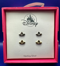 Disney Park Princess Aurora Crown Earrings Set Gold Tone Sterling Silver