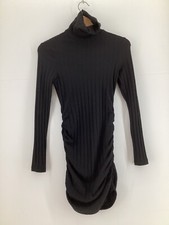 Shein Womens Dress Size XS 6 Black Ribbed Roll Neck Long Sleeve Ruched