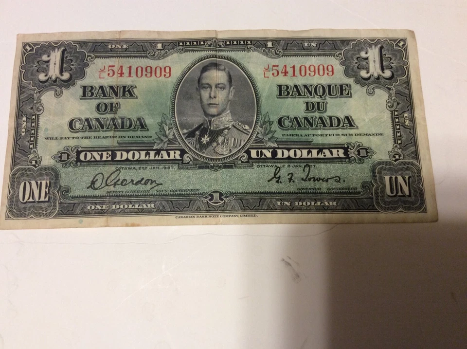 1937, BANK OF CANADA $1,KING GEORGE VI, JANUARY 2nd,RETIRED CURRENCY **** - Image 2 of 4