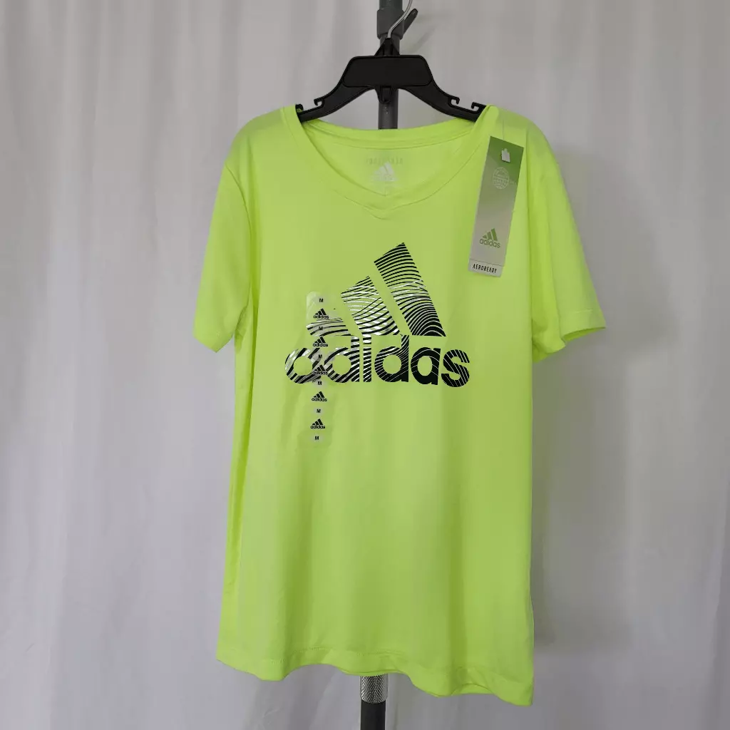 Adidas girls neon v neck shirt logo size M 10-12 | eBay