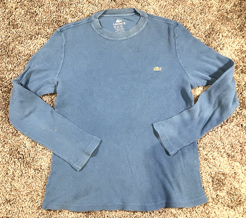 Lacoste Shirt Mens Small Thermal Waffle Knit Sleepwear Sweater Pullover Croc Y2K