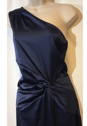 New Lipsy Size 16 Navy Blue One Shoulder Knot Front Maxi Dress Bridesmaid - Picture 6 of 17