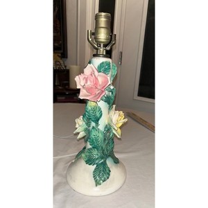 Vintage Porcelain Floral Table Lamp Roses Capodimonte Style Mid-Century