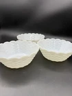 3 Vtg Anchor Hocking Milk Glass Serving Bowl Quilted Diamond Pattern Scalloped