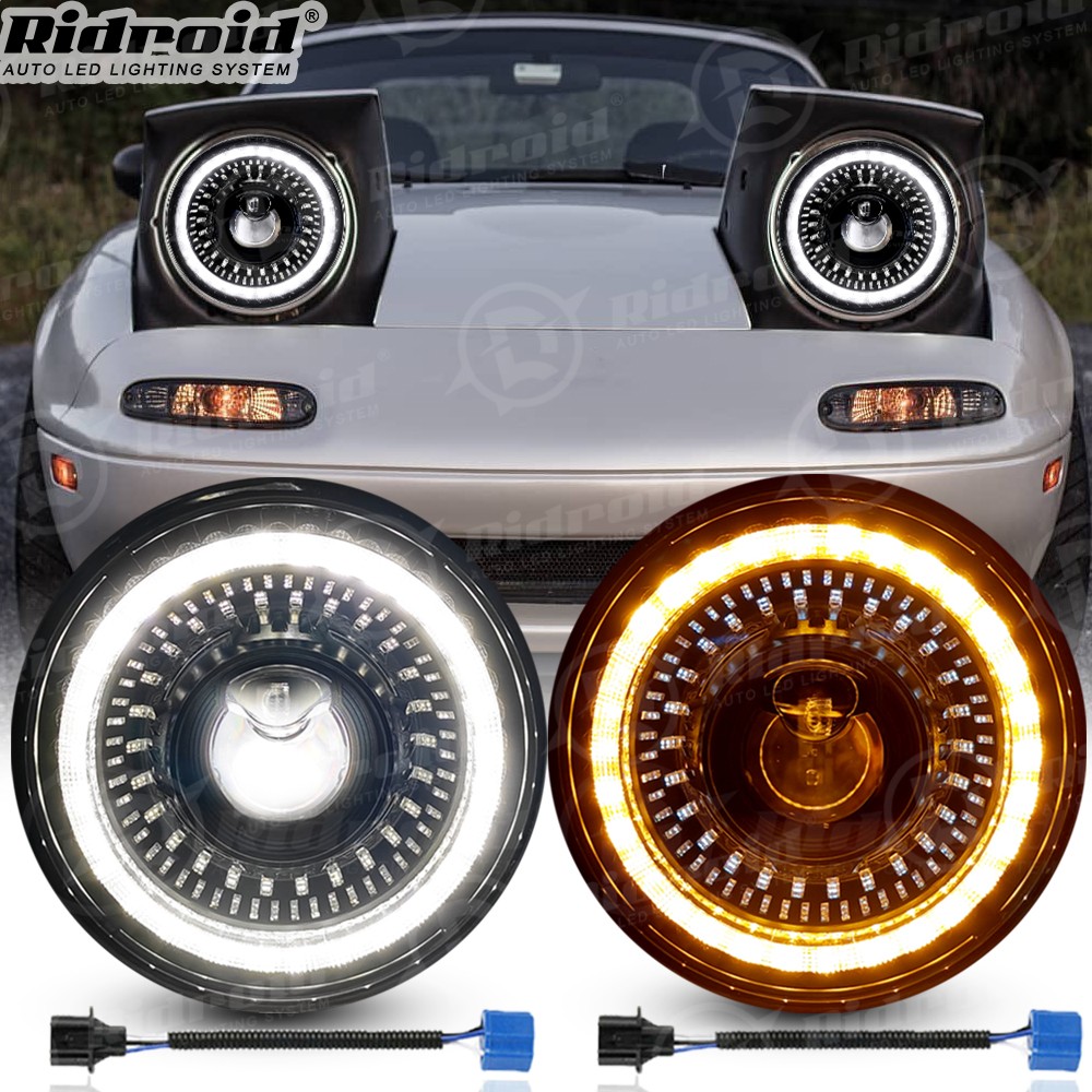 7inch H6024 LED Headlight Light Halo Angel Eye For 90-97 Mazda NA Miata MX5 MX-5
