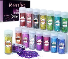 Holographic Chunky Glitter Set, 16 Colors, 10g Each for Crafts and Nails