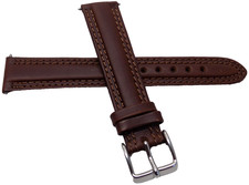 8" 204mm Length Timex Padded Leather Dark Brown 18mm Watch Band Silver Tone