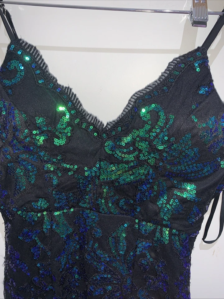 New Bnwt Angel Biba Dress Size 12 Sequined Blue Green Black Stretch - image 2 of 4