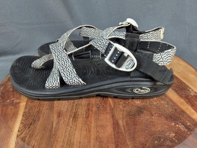 Chaco Z/Volv 2 Sandals Black & White Strappy With Toe Loop Shoes Women s 10 S27