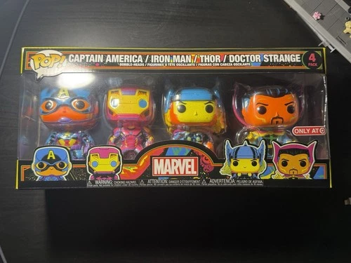 Funko Pop Marvel Captain America Iron Man Thor Doctor Strange Black Light 4 Pack