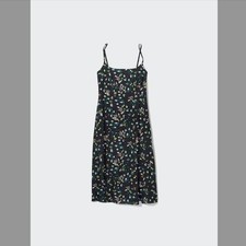 Uniqlo Black Floral Printed Front Slit Camisole Dress Size Large Women's