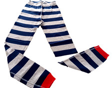 Hanna Andersson 12y PJ bottom stripe navy/ gray red ankle bands 100 Orgamic