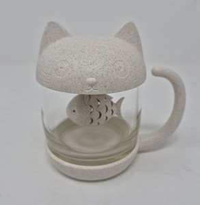 Cat Tea Cup Mug With Fish Steeper Infuser Strainer Sturdy Tail Handle