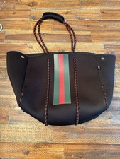 Black Neoprene Red Green Stripe Beach Tote