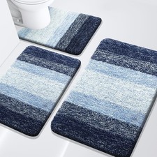 Arotive 3PC Bathroom Rug Set, Extra Soft, Absorbent Bath Mats, Blue 24x16 36x24