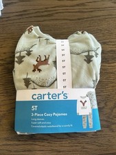 Carter's Boy 5T 3-Piece Cozy Pajamas Moose Deer Woodland NIP