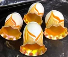 ANTIQUE 4 YELLOW SHADES PULLED FEATHER AURENE IRIDESCENT SIGNED STEUBEN NICE