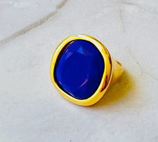 Authentic Vintage 70s Kenneth Jay Lane Blue Gold Statement Cocktail Ring Size 7