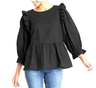 Universal Thread Peasant Puff 3/4 Sleeve Ruffle Eyelet Charcoal Gray Blouse XL
