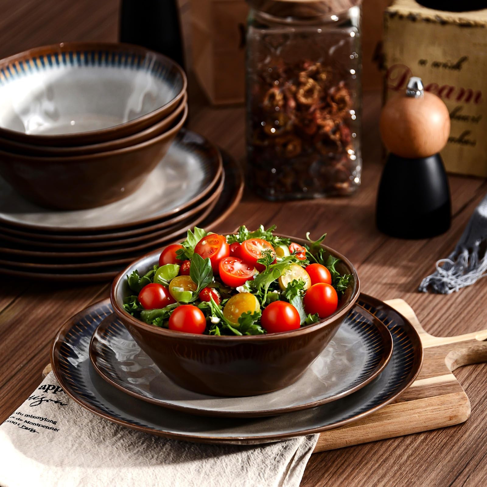 Melamine Dinnerware Set, 12 Pcs Dishware Sets, Plate and Bowl Set Service for...