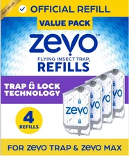 Zevo Flying Insect Trap, Fly Trap Refill Cartridges (Twin Pack, 4 Cartridges)...