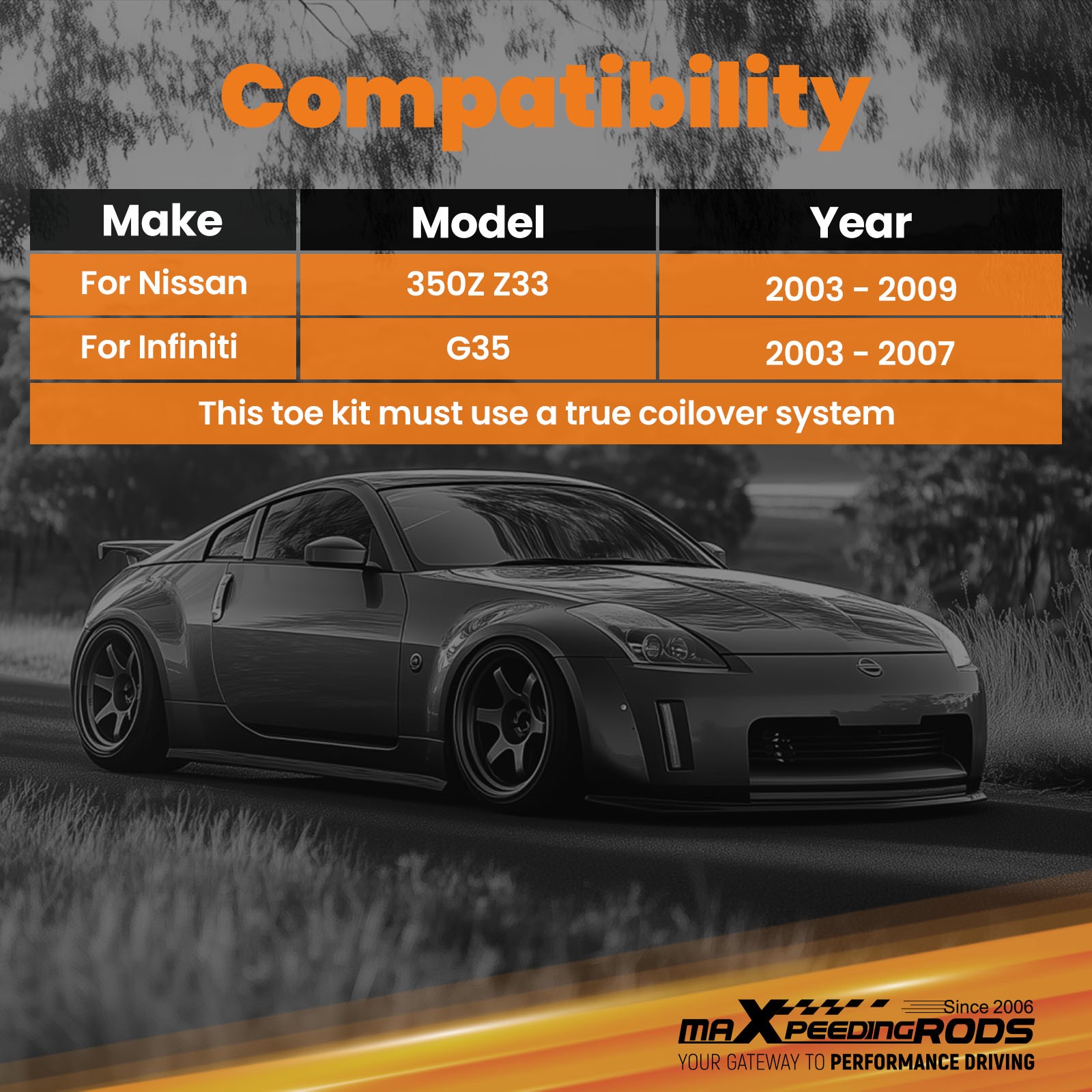 Pair Adjustable Rear Toe Arms Suspension w/ Bucket For Nissan 350Z Z33 03-09