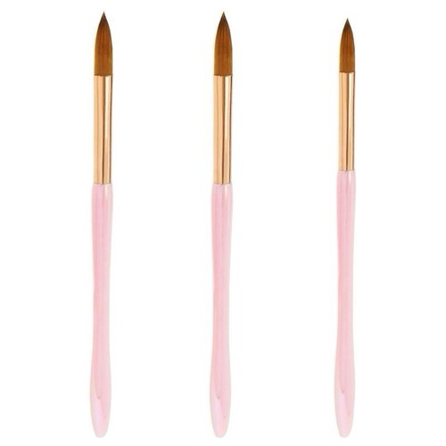 3Pcs Acrylic Nail Brush Set Size 8/10/14 Professional Brushes Pink Long Handle - Picture 1 of 5