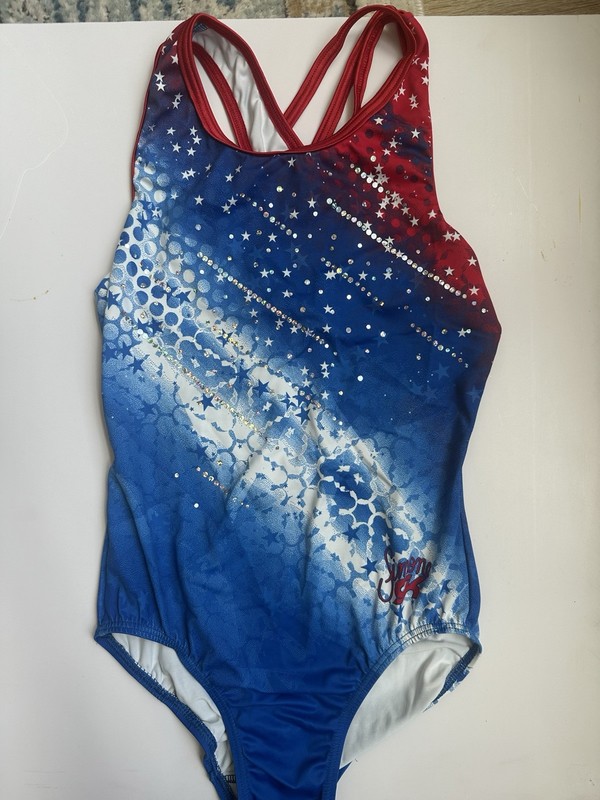 Simone Biles GK Gymnastics Leotard Strappy Back Star Print Multi Size AS
