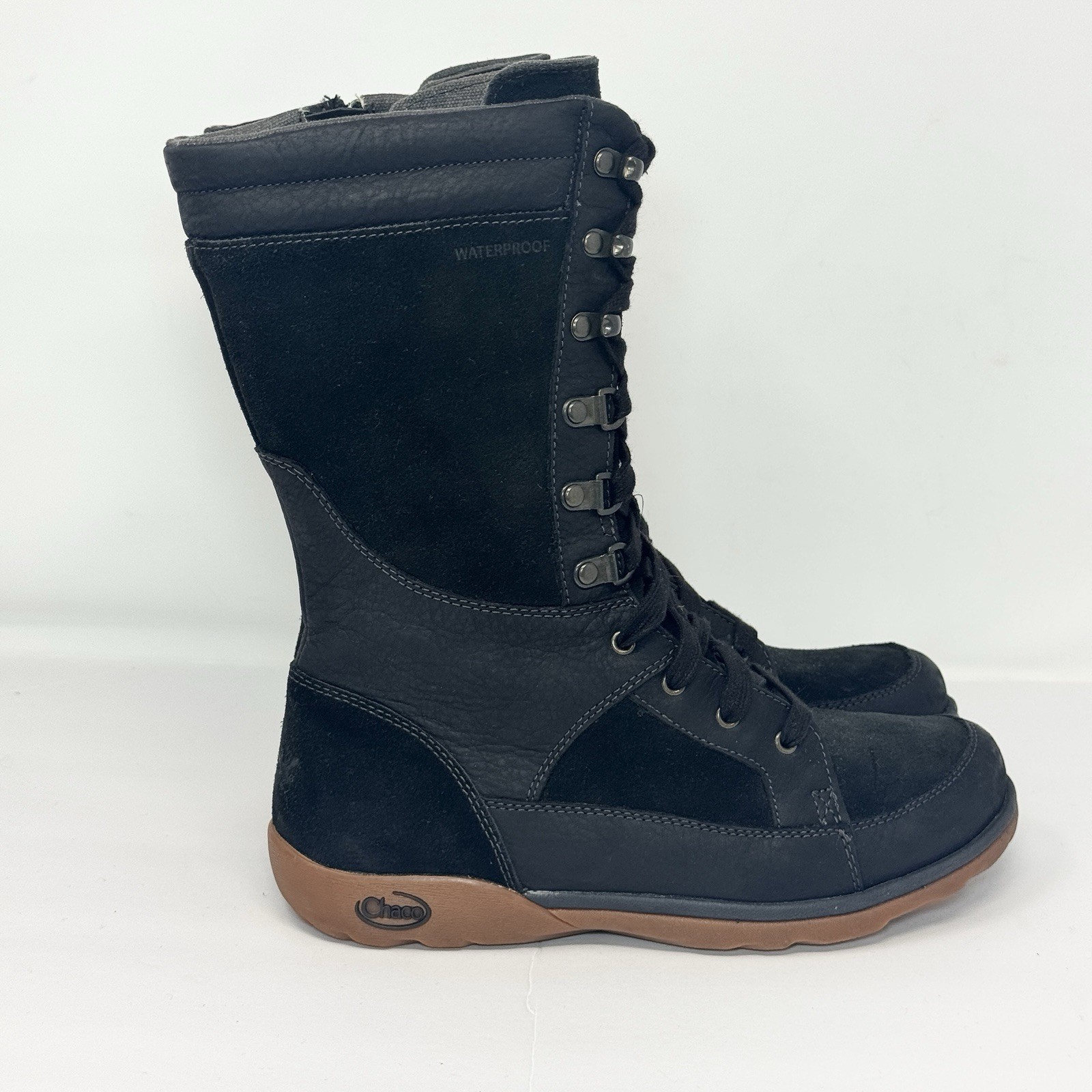 Chaco Women's Lodge Waterproof Mid Calf Boot Size 6.5 Suede Black *No Insoles