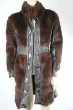 Rachel Zoe Women’s Black Brown Faux Fur Leather Trim Winter Coat Jacket Size 2