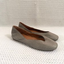 Lucky Brand Alba Taupe Gray Shimmer Suede Leather Squared Toe Ballet Flats 8