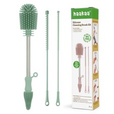 haakaa Silicone Cleaning Brush Kit - Baby Bottle 3 Piece Set, Pea Green