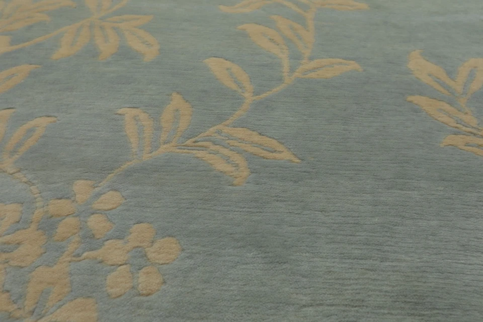 Michaelian & Kohlberg 4x6 Hand Knotted Wool Aqua Tibetan Floral Swiss Wash Rug - Image 4 of 4