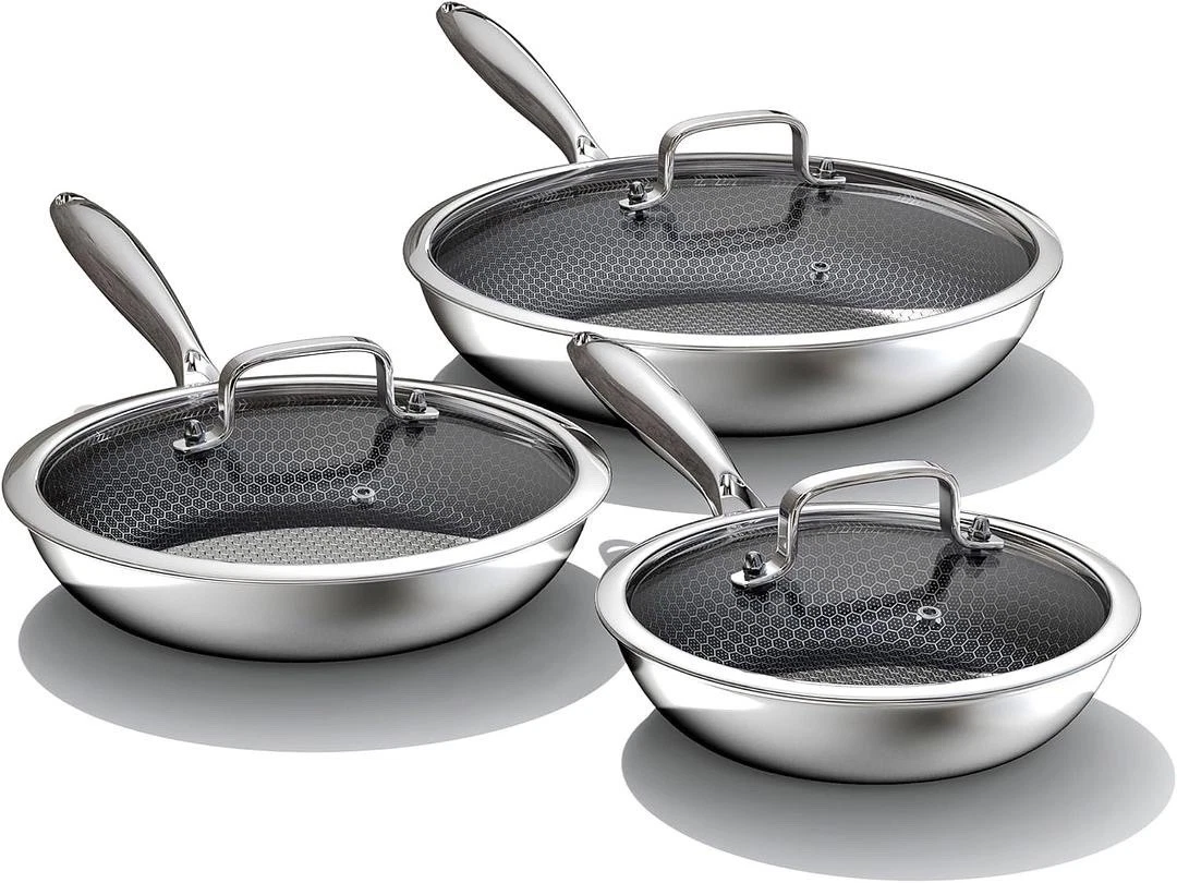 6-Piece Nonstick Frying Pan with Tempered Glass Lids, 8", 10", 12", DW Safe