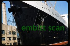 Original Slide, Cunard Line Ocean Liner RMS Queen Elizabeth at New York, 1958
