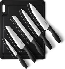 CAROTE Knife Set, 11 Pcs Kitchen Knives with 5 Blade Guards & Non-Slip Cutting B