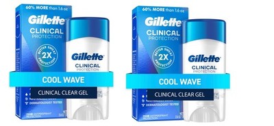 2 Gillette Clinical Endurance Clear Gel Anti-Perspirant Deodorant Cool Wave 2.6